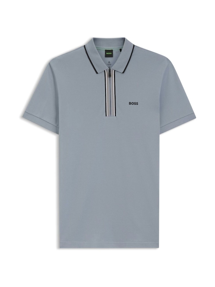 Сірий - BOSS Philix Quarter Zip Polo Shirt - Image 1 of 1