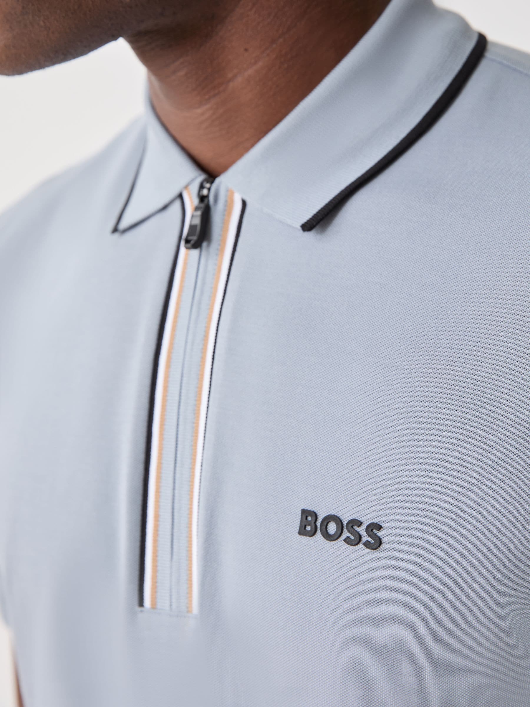 Buy BOSS Grey Philix Quarter Zip Polo Shirt from Next USA