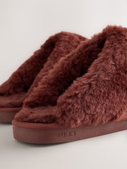 Burgundy Red Croc Faux Fur Lined Suede Mule Slippers - Image 4 of 5