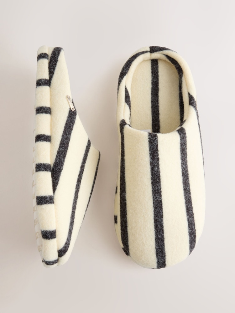 Cream/Black Wool Striped Mule Slippers - Image 1 of 5 Cream/Black Wool Striped Mule Slippers - Image 1 of 5
