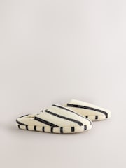 Cream/Black Wool Striped Mule Slippers - Image 2 of 5