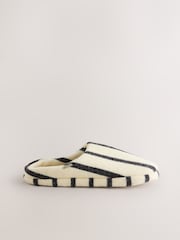 Cream/Black Wool Striped Mule Slippers - Image 3 of 5
