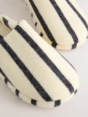 Cream/Black Wool Striped Mule Slippers - Image 4 of 5