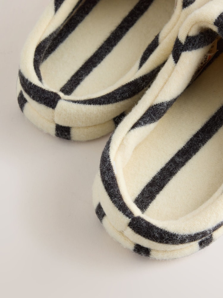 Cream/Black Wool Striped Mule Slippers - Image 5 of 5 Cream/Black Wool Striped Mule Slippers - Image 5 of 5