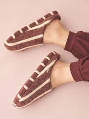 Chocolate Brown Wool Striped Mule Slippers - Image 2 of 4