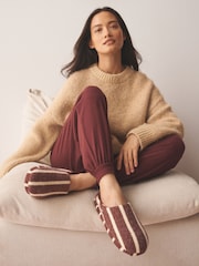 Chocolate Brown Wool Striped Mule Slippers - Image 3 of 4