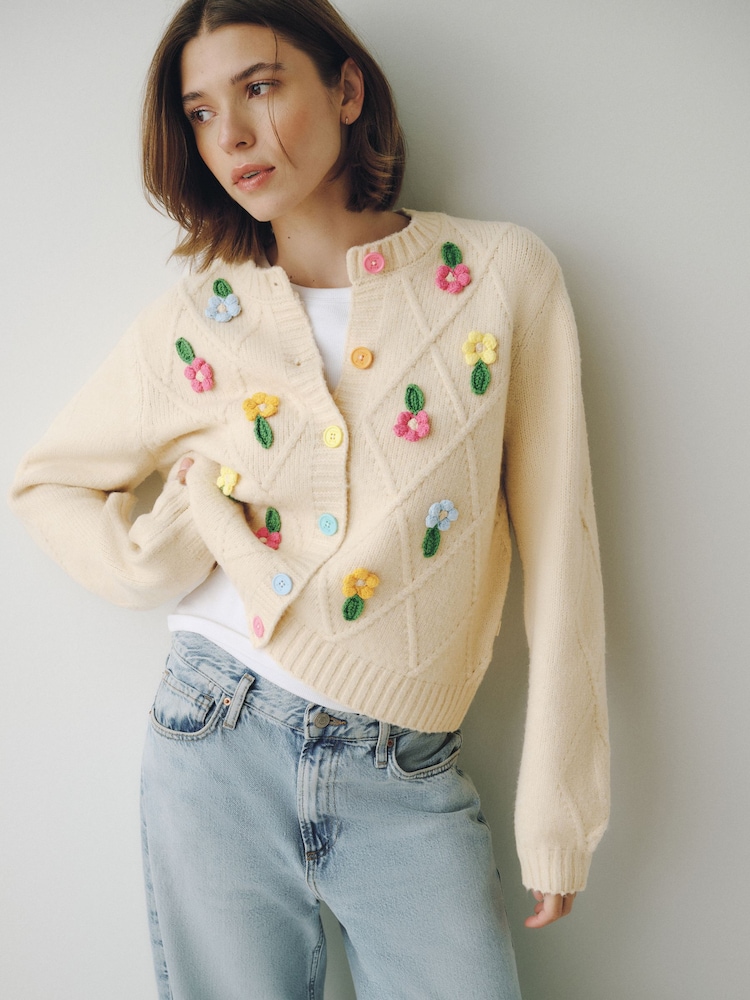 Little Bird by Jools Oliver Rainbow Floral & Cable Cardigan - Image 2 of 10