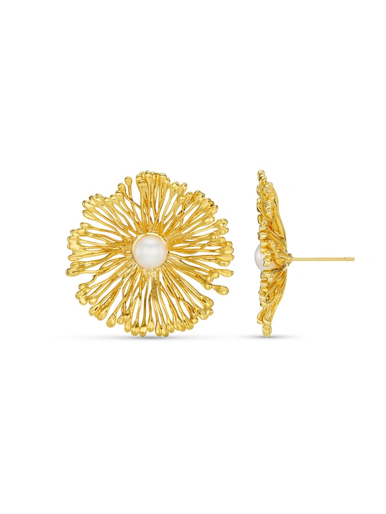 Orelia London Gold Tone Statement Flower & Pearl Earrings - Image 2 of 2