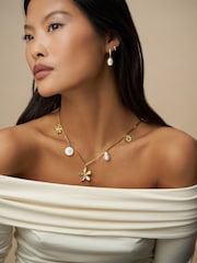 Orelia London Gold Tone Statement Flower & Pearl Charm Necklace - Image 1 of 4