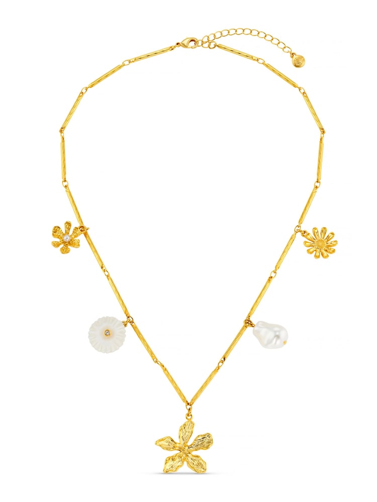 Orelia London Gold Tone Statement Flower & Pearl Charm Necklace - Image 2 of 4