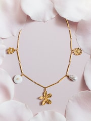 Orelia London Gold Tone Statement Flower & Pearl Charm Necklace - Image 3 of 4