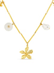 Orelia London Gold Tone Statement Flower & Pearl Charm Necklace - Image 4 of 4