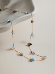 Orelia London Semi-Precious Sodalite Stationed Chip Gold Tone Necklace - Image 6 of 7