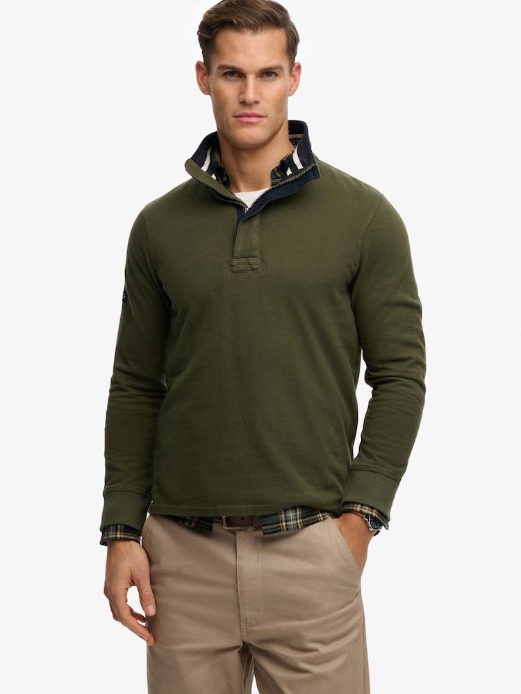Superdry Green Cotton Classic Jersey Half Zip Sweatshirt - Image 1 of 5