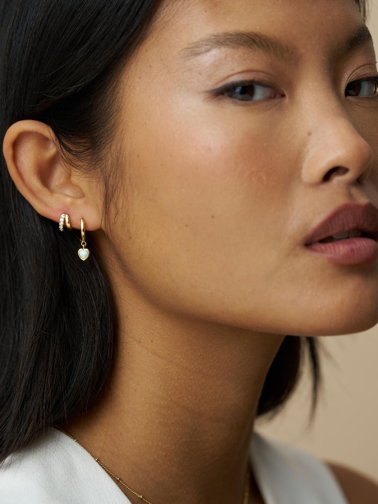 Orelia London Gold Tone Opal Heart Drop Huggie Hoop Earrings - Image 2 of 3