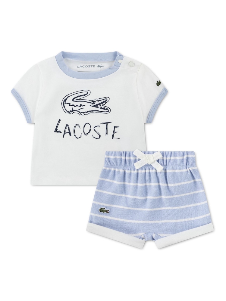 Lacoste White Croc Effect Graphic T-Shirt and Short Set - Image 1 of 5