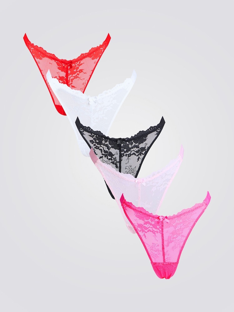 Black/White/Light Pink/Red - حزمة من 5 قطع سراويل داخلية عالية الساق من الدانتيل Fran من Boux Avenue - صورة 1 من 6