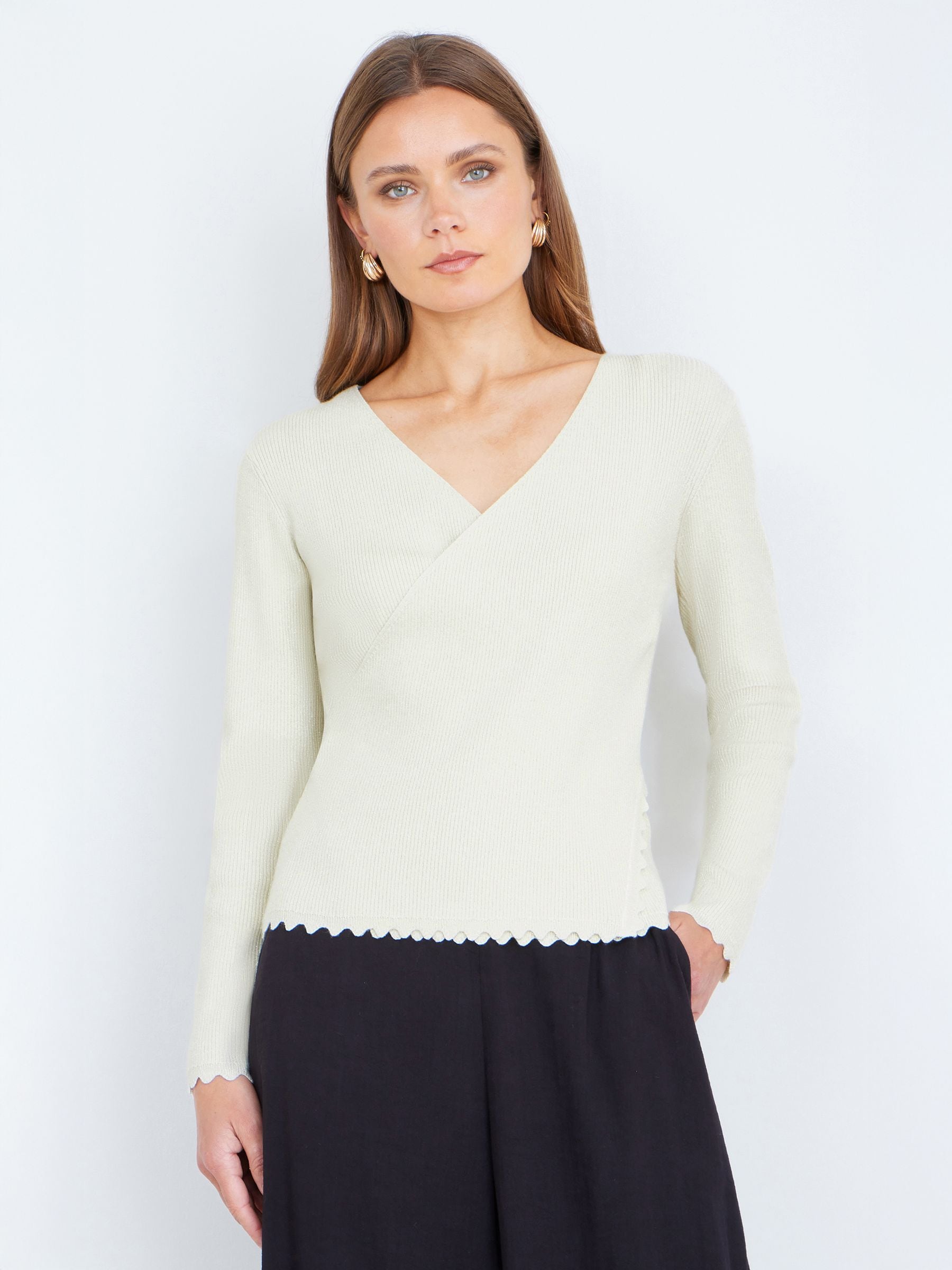 Buy Yumi Cream Metallic Thread Rib Wrap Knitted Top from Next USA