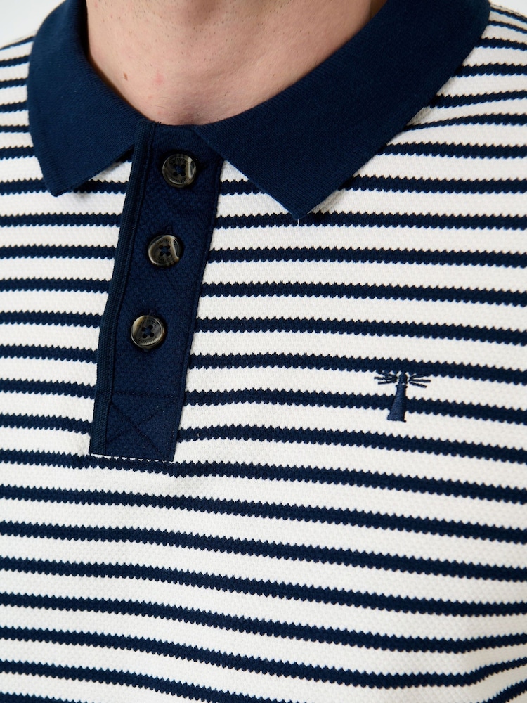 Saltwell White Stripe Cotton Short Sleeve Polo Shirt - Image 5 of 5