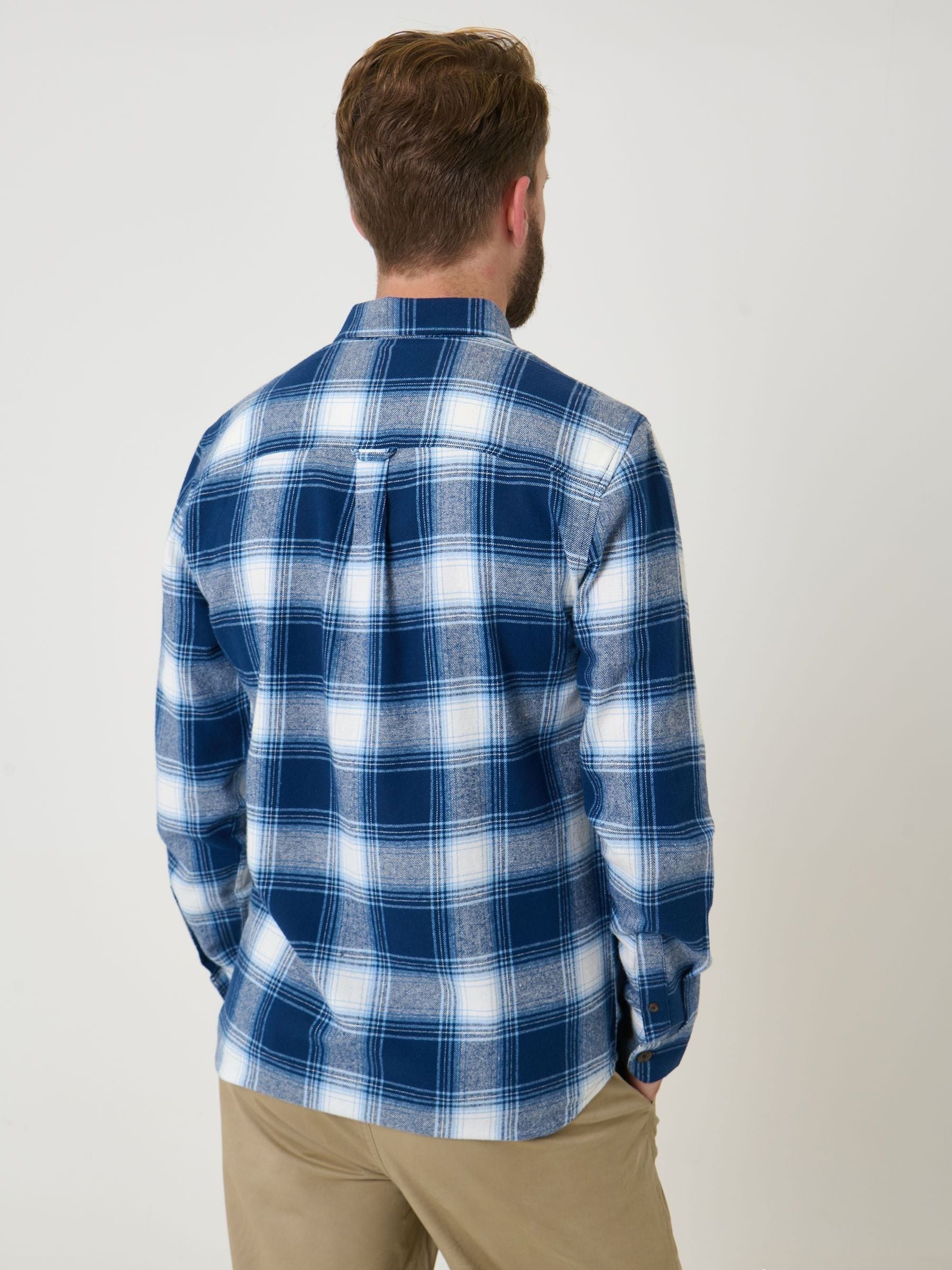 Buy Saltwell Blue Brushed Cotton Checked Flannel Shirt from Next USA