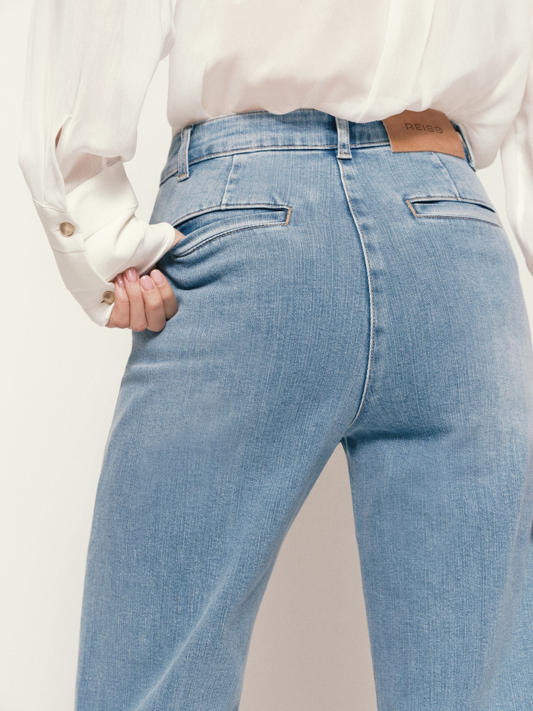 Buy Reiss Light Blue Claude Petite Pintuck-Detail Flared Jeans