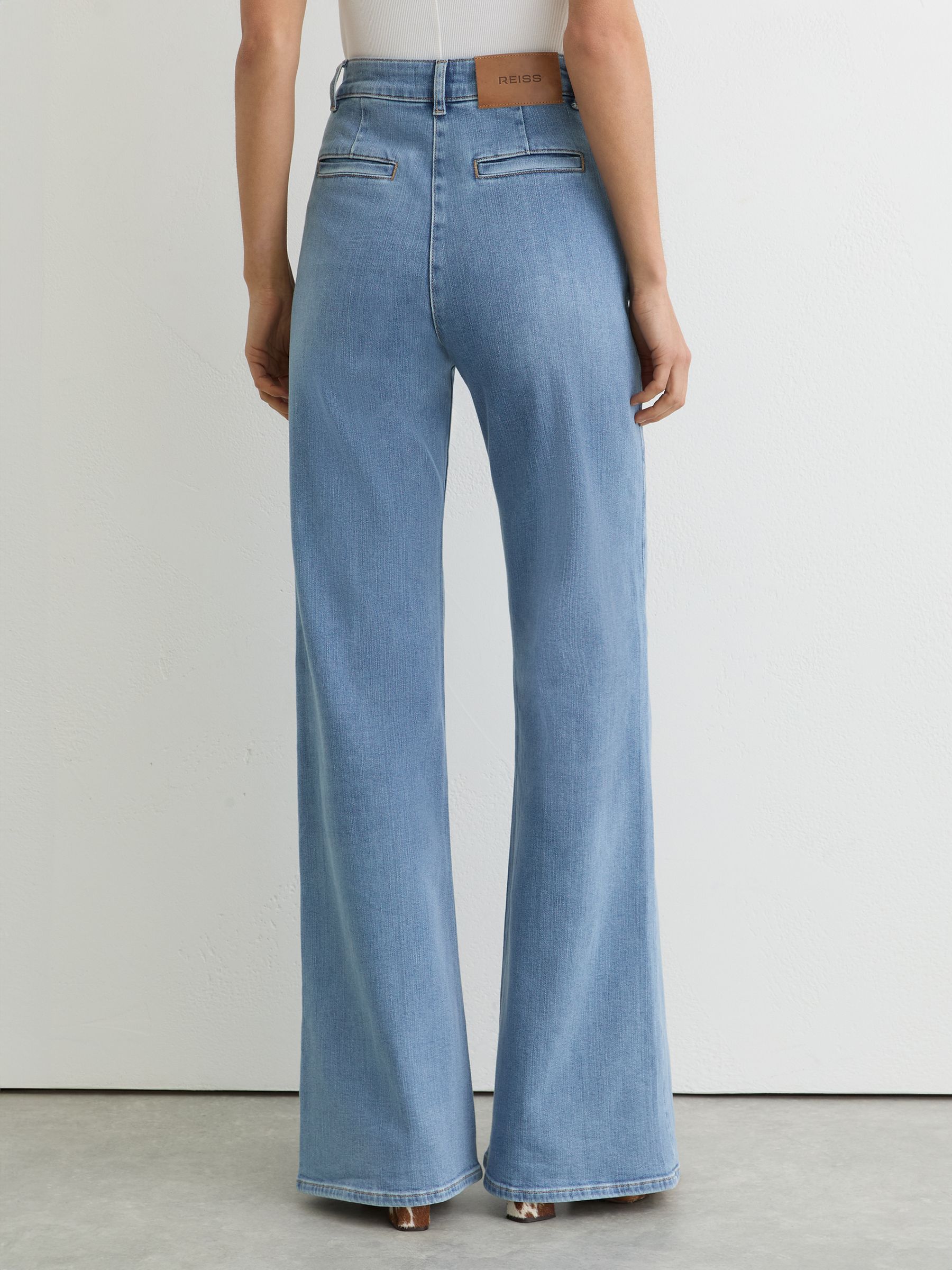 Buy Reiss Light Blue Claude Petite Pintuck-Detail Flared Jeans