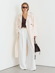 Reiss White Charli Double-Breasted Trench Coat with Linen - Image 1 of 8