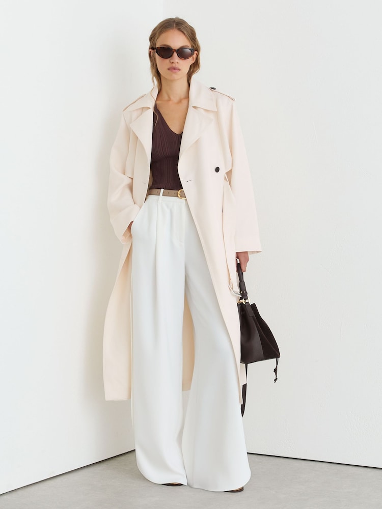 Reiss White Charli Double-Breasted Trench Coat with Linen - Image 1 of 8
