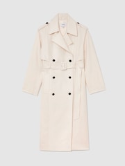 Reiss White Charli Double-Breasted Trench Coat with Linen - Image 2 of 8