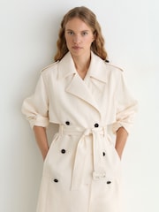 Reiss White Charli Double-Breasted Trench Coat with Linen - Image 3 of 8