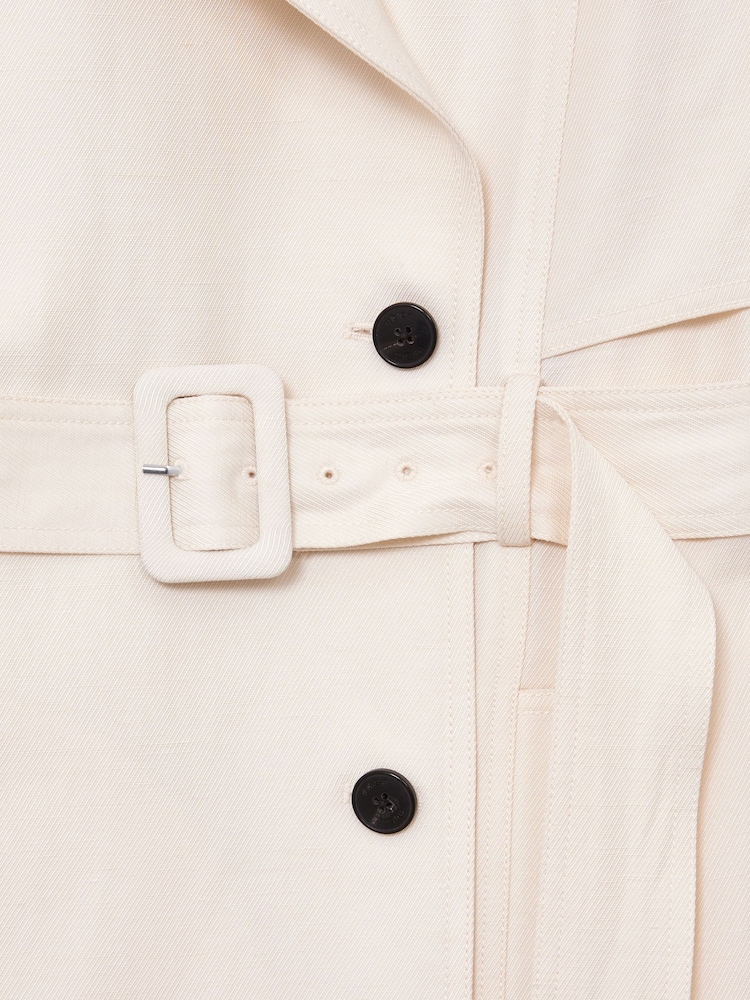 Reiss White Charli Double-Breasted Trench Coat with Linen - Image 8 of 8