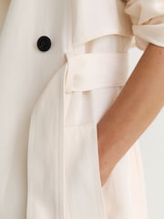 Reiss White Charli Petite Double-Breasted Trench Coat with Linen - Image 3 of 9
