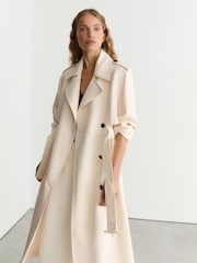 Reiss White Charli Petite Double-Breasted Trench Coat with Linen - Image 4 of 9