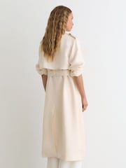 Reiss White Charli Petite Double-Breasted Trench Coat with Linen - Image 7 of 9