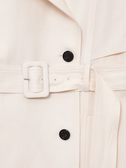 Reiss White Charli Petite Double-Breasted Trench Coat with Linen - Image 8 of 9