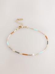 Gold Tone Pearl Effect Beaded Anklet - Image 1 of 3