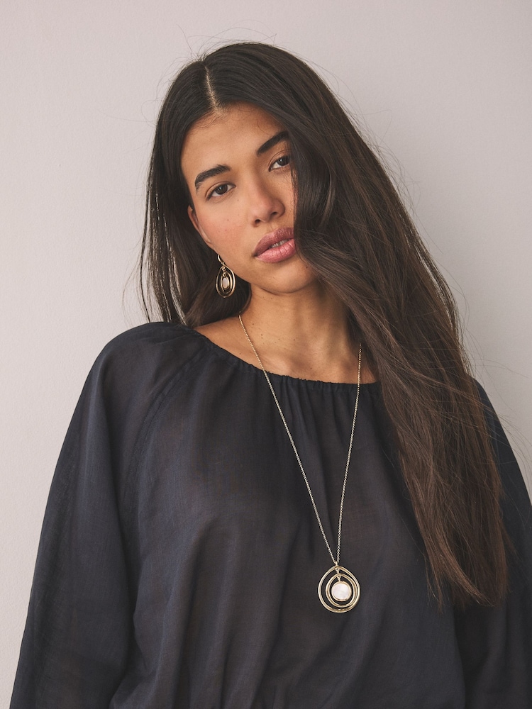 Gold Tone Pearl Effect Pendant Necklace - Image 1 of 5