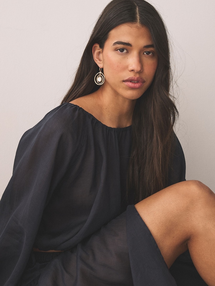 Gold Tone Pearl Effect Earrings - Image 2 of 6