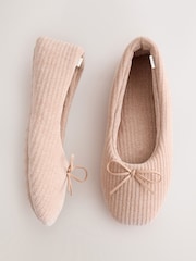 Pink Cord Velour Ballet Bow Slippers - Image 1 of 4