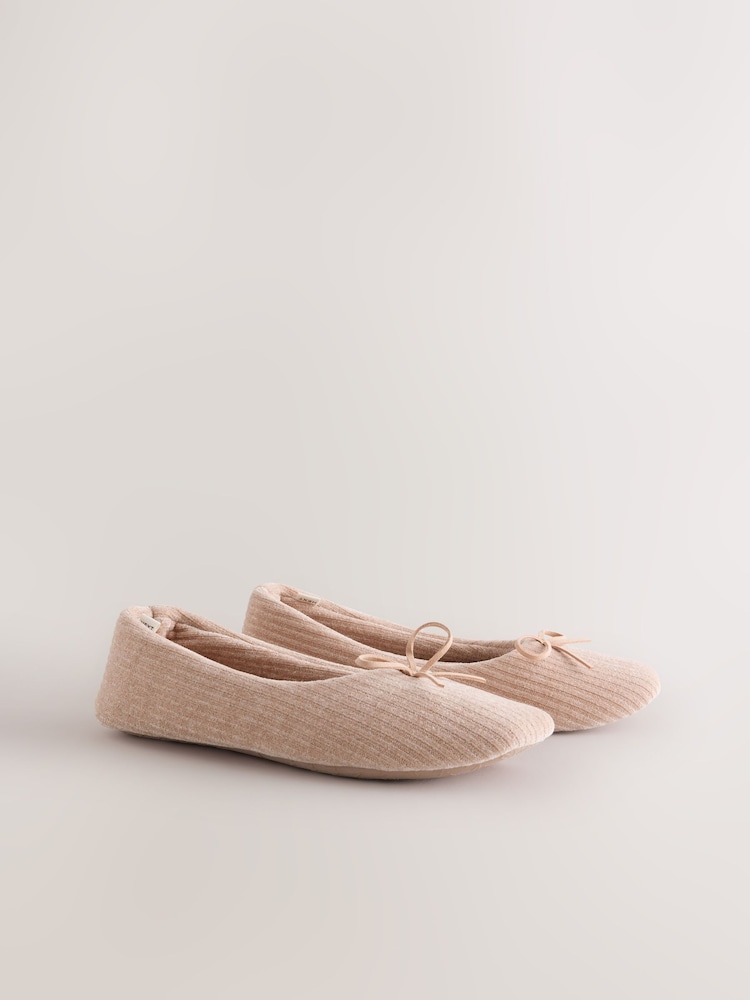 Pink Cord Velour Ballet Bow Slippers - Image 2 of 4 Pink Cord Velour Ballet Bow Slippers - Image 2 of 4