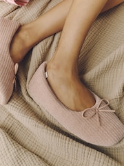 Pink Cord Velour Ballet Bow Slippers - Image 7 of 8