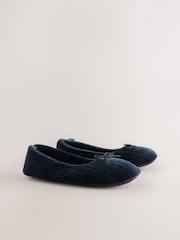 Navy Cord Velour Ballet Bow Slippers - Image 6 of 8