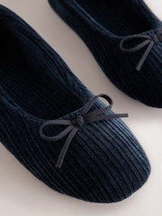 Navy Cord Velour Ballet Bow Slippers - Image 7 of 8