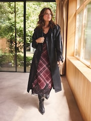 Love & Roses Black Faux Leather Belted Trench Coat - Image 1 of 5