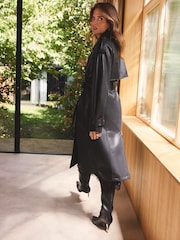 Love & Roses Black Faux Leather Belted Trench Coat - Image 5 of 5