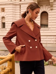 Love & Roses Cinnamon Faux Wool Double Breasted Cropped Pea Coat - Image 2 of 5