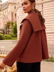 Love & Roses Cinnamon Faux Wool Double Breasted Cropped Pea Coat - Image 3 of 5