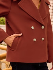 Love & Roses Cinnamon Faux Wool Double Breasted Cropped Pea Coat - Image 4 of 5