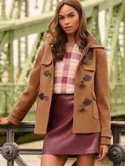 Love & Roses Camel Faux Wool Cropped Duffle Coat - Image 1 of 5