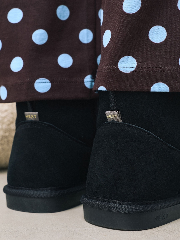 Black Faux Fur Lined Suede Slipper Boots - Image 2 of 2